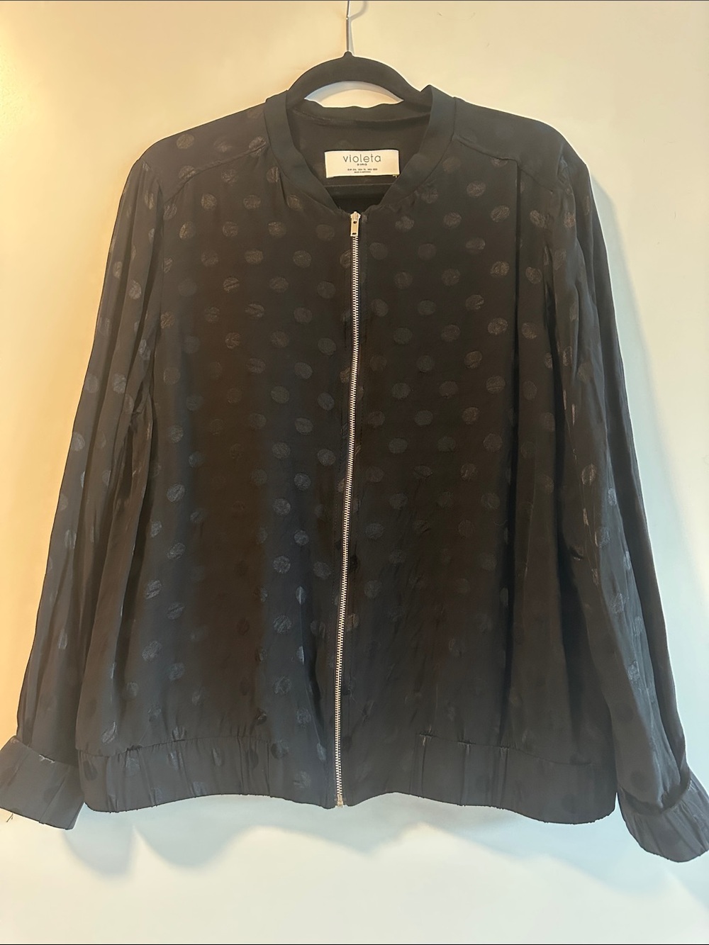 Mango Black Polka Dot Zip-Front Bomber Jacket